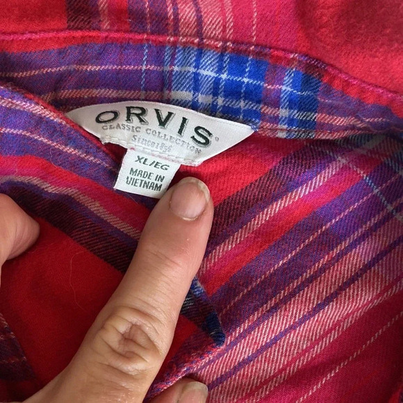 Orvis Xl plaid flannel shirt red and blue - Picture 7 of 9